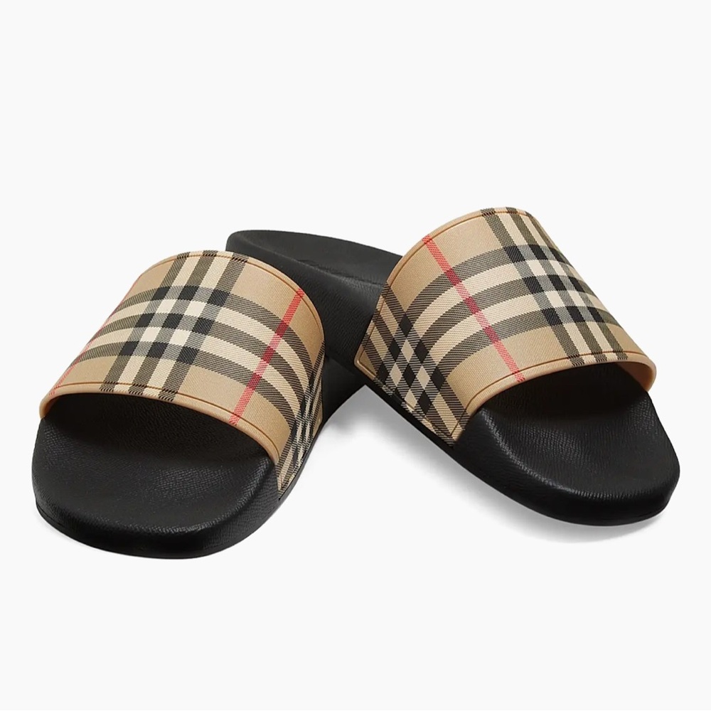Burberry Tan and Black Check Pattern Sandals